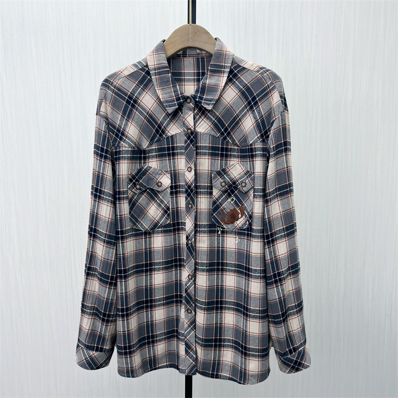 C●2025冬季新品 慵懒风格纹衬衫女休闲宽松百搭长袖上衣1108