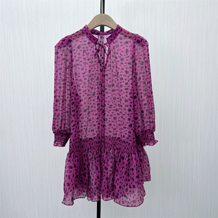 2025夏季 豹纹雪纺衫 新 长袖 女气质百搭显瘦小清新上衣558 法式