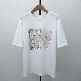 印花短袖 新品 T恤女宽松休闲百搭显瘦打底上衣1078 2026春季