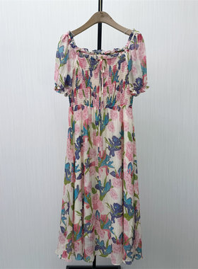 良月●2026夏季新品 法式连衣裙女气质显瘦小清新印花长裙8691