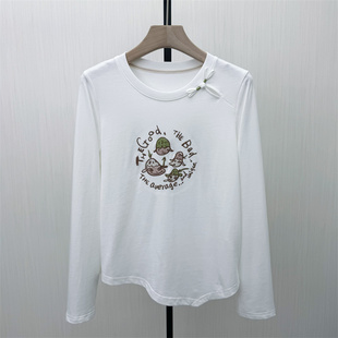 长袖 新品 印花T恤女宽松休闲百搭显瘦打底上衣1132 2026春季