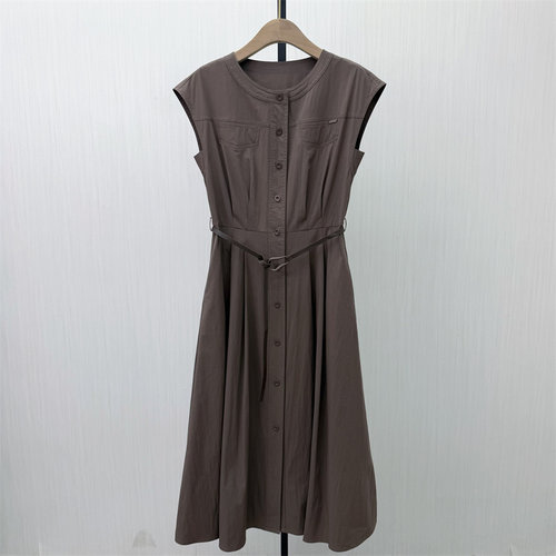 恩●2026夏季新品 无袖连衣裙女简约休闲通勤显瘦长裙衬衫裙733
