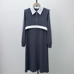 香●2026春季新品 polo领长袖连衣裙女宽松休闲显瘦T恤裙子3240