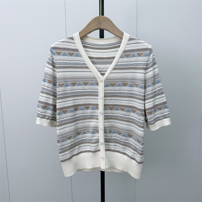fei●2026秋季新品 短袖针织衫女宽松休闲显瘦简约日常上衣7265