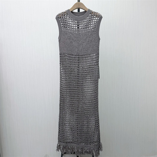 乂●2026春季新品 针织长裙女气质显瘦无袖镂空背心连衣裙1423