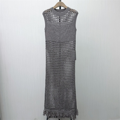 乂●2026春季新品 针织长裙女气质显瘦无袖镂空背心连衣裙1423