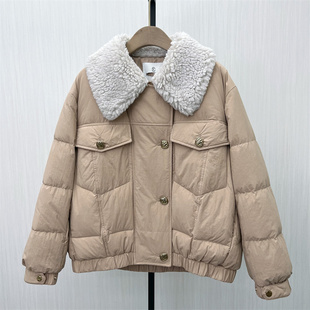 短款 新品 羽绒服女羊羔毛拼接宽松休闲保暖外套8041 2025冬季 fei