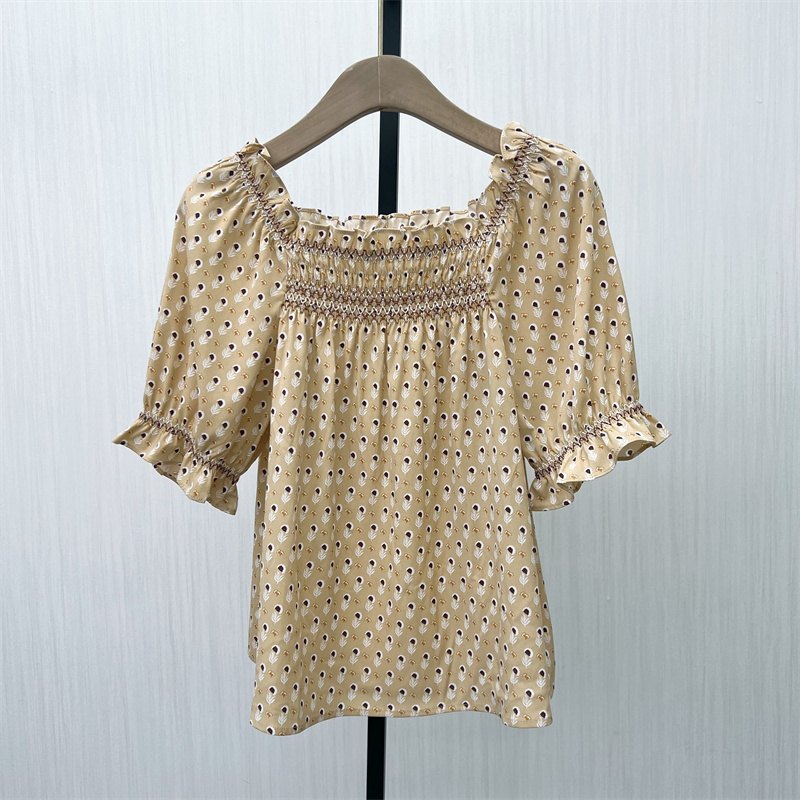 C●2025夏季新品 法式碎花短袖衬衫女小众气质别致打底上衣1188