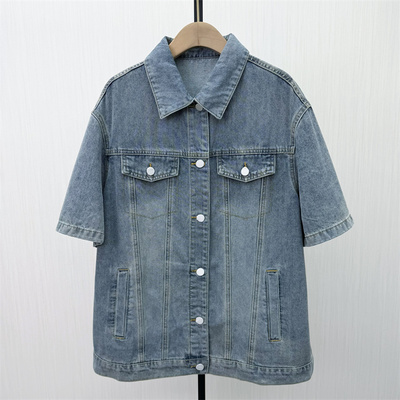 艾W●2026春季新品 牛仔短袖外套女时尚休闲通勤宽松工装夹克4511