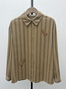 C●2025冬季新品 慵懒风条纹衬衫女休闲宽松百搭长袖上衣1137