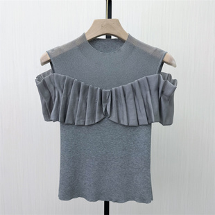 迪●2026夏季新品 露肩针织衫女气质修身显瘦简约打底上衣3306