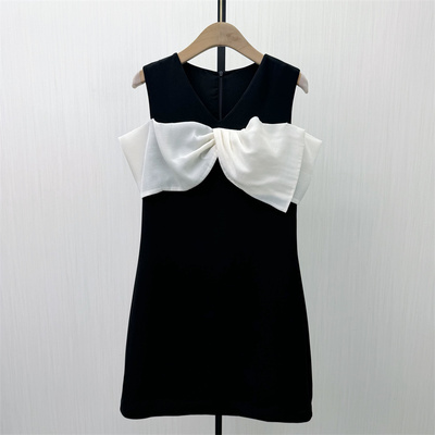 恩●2026夏季新品 蝴蝶结连衣裙女气质淑女小黑裙显瘦a字裙子338
