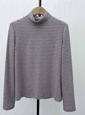 C●2025冬季新 高领条纹长袖T恤女休闲宽松百搭显瘦打底上衣1150
