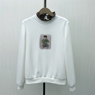 新品 加绒印花套头卫衣女甜美木耳边立领长袖 上衣1175 2025冬季