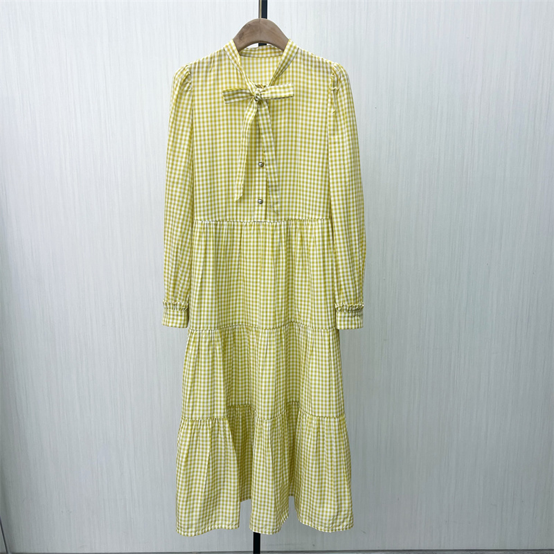 fei●2024春装新品 格纹长袖连衣裙女小清新复古森系茶歇裙子1235 女装/女士精品 连衣裙 原图主图