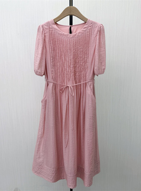 芭●2026夏季新品 法式短袖连衣裙女气质简约显瘦小清新长裙3075