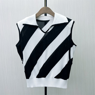 迪●2025夏季新品 针织条纹背心女休闲宽松显瘦无袖打底上衣3162