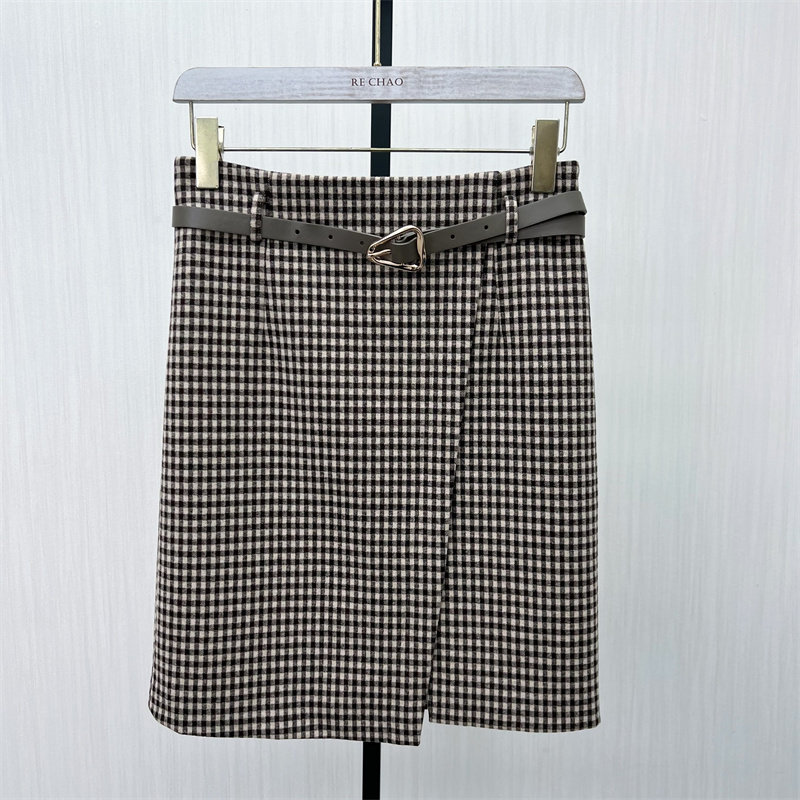 迪●2025冬季新品 毛呢格子半身裙女气质高腰显瘦包臀直筒裙1702