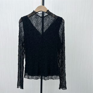显瘦内搭长袖 T恤上衣2301 女气质修身 蕾丝打底衫 2025冬季 新品