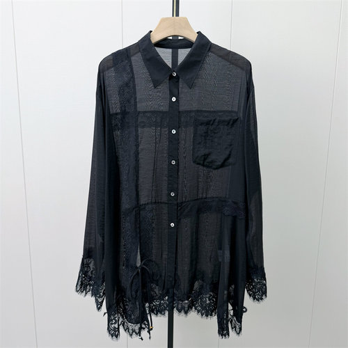S●2026秋季新品 慵懒风长袖衬衫女气质蕾丝拼接中长款上衣509
