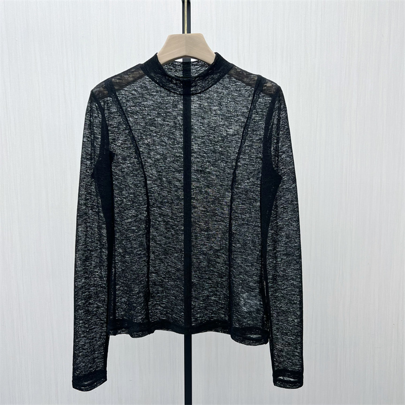 良月●2025秋季新品 微透t恤女宽松休闲慵懒风简约打底上衣3363