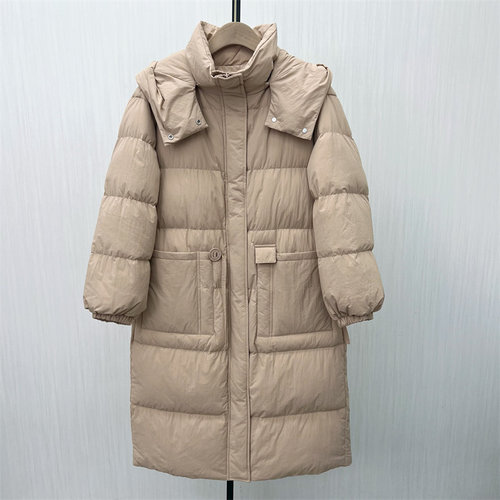 fei●2025冬季新品 羽绒服女时尚长款宽松加厚保暖白鸭绒外套8064