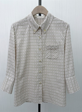 C●2026春季新品 复古格纹衬衫女休闲通勤宽松百搭长袖上衣1293