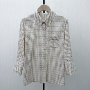 女休闲通勤宽松百搭长袖 复古格纹衬衫 新品 上衣1293 2026春季