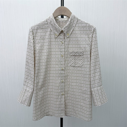C●2026春季新品 复古格纹衬衫女休闲通勤宽松百搭长袖上衣1293
