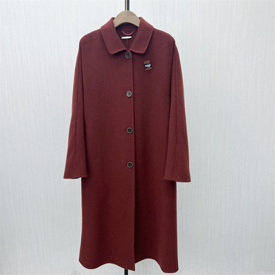 C●2025冬季新品 双面呢大衣女气质长款宽松绵羊毛呢子外套8082
