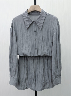 艾W●2026春季新品 休闲套装女宽松慵懒风长袖衬衫短裤两件套4515