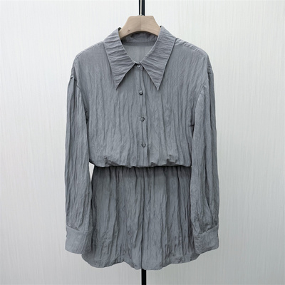 艾W●2026春季新品 休闲套装女宽松慵懒风长袖衬衫短裤两件套4515