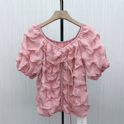 伊●2026夏季新品 法式短袖衬衫女气质小清新薄款泡泡袖上衣3290