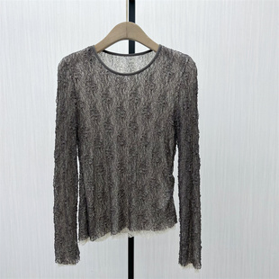 香●2025秋季新品 褶皱蕾丝打底衫女气质修身显瘦内搭T恤上衣2103