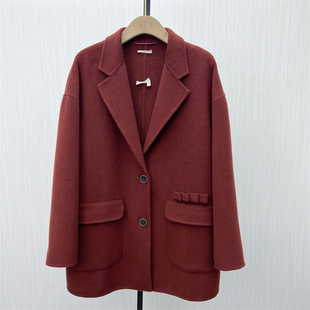 C●2025冬季新品 双面呢大衣女中长款气质宽松绵羊毛呢外套8083