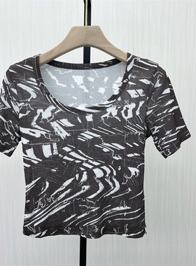 S●2025秋季新品 印花打底衫女修身显瘦内搭短袖T恤衫上衣832