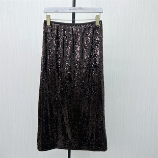 亮片半身裙女高腰显瘦气质通勤直筒长裙0011 新品 良月 2025冬季