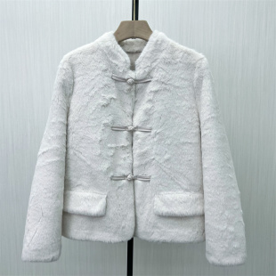 盘扣皮草外套女时尚 图 新中式 新 宽松皮毛一体大衣3201 2025冬季