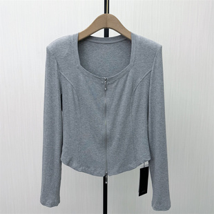 乂●2026春季新品 拉链打底衫女休闲简约内搭长袖T恤衫上衣1122
