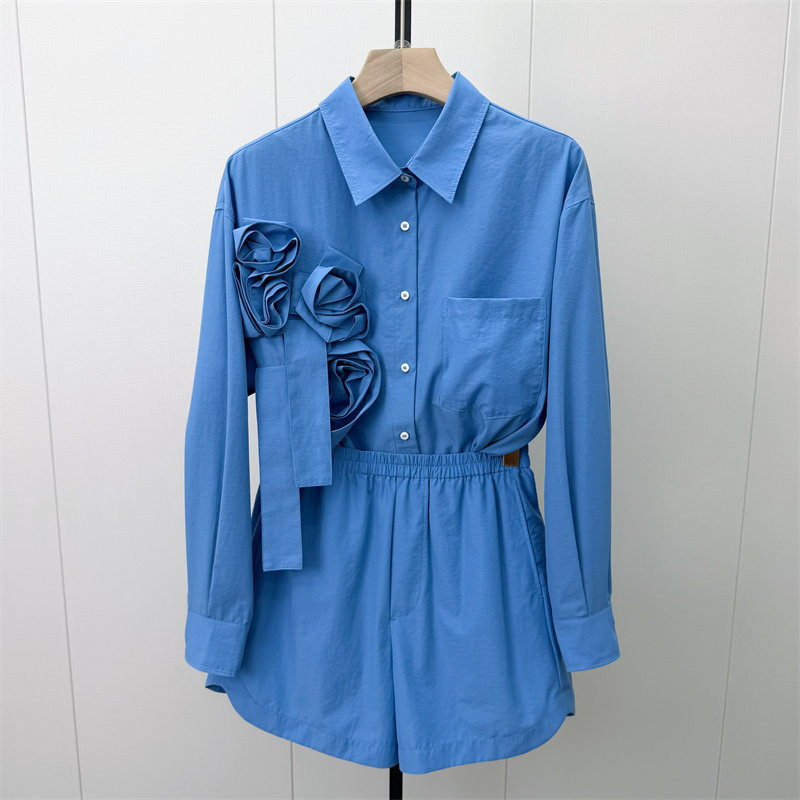 S●2026秋季新品 休闲套装女宽松慵懒风长袖衬衫短裤两件套117