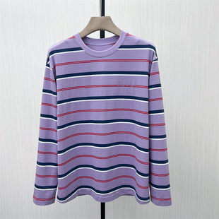 条纹长袖 新品 T恤女休闲宽松百搭显瘦打底上衣7278 2025秋季 fei