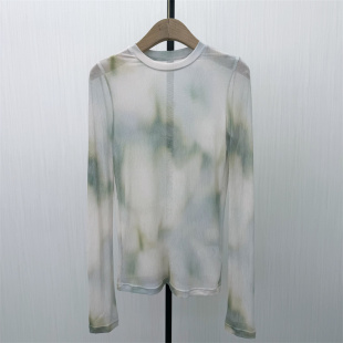 2026春季 显瘦长袖 新品 女轻薄内搭修身 t恤上衣182 网纱打底衫 彩