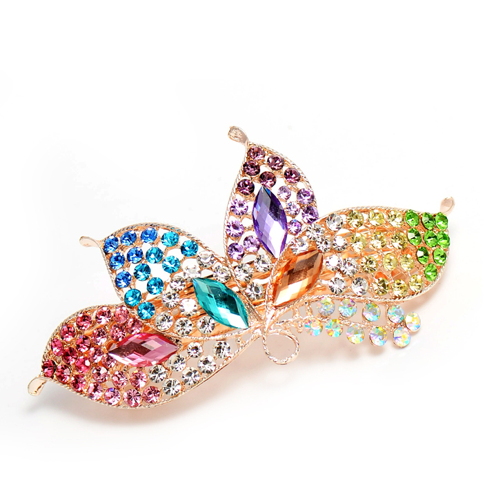 韩版发夹七彩水晶蝴蝶结合金一字夹弹簧夹大号顶夹发饰马尾夹包邮