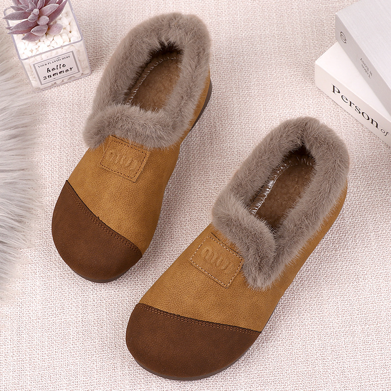 冬季外穿毛毛鞋女新款一脚蹬时尚复古豆豆鞋加绒加厚保暖勃肯棉鞋