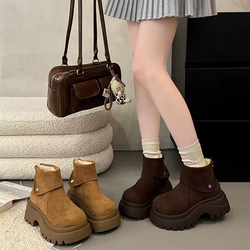 厚底增高雪地靴女款勃肯马丁靴2025新款冬季加绒保暖短靴大头棉鞋