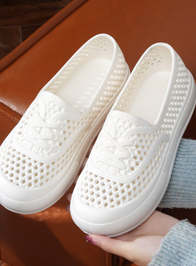 白色网面厚底凉鞋女护士鞋软底妈妈鞋工作鞋舒适平底洞洞鞋散步鞋