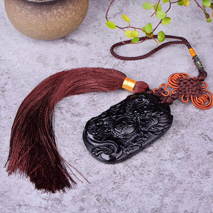 精雕工 天然黑曜石龙牌钥匙扣包挂车挂 黑曜石幻世龙车挂包挂