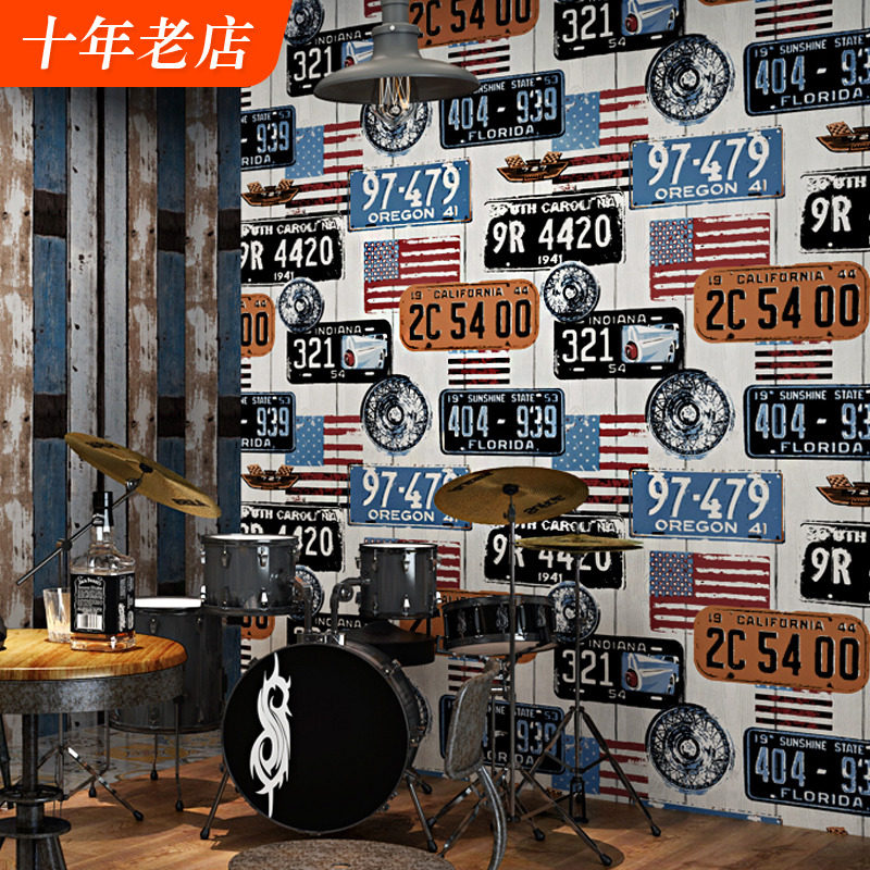 英文字母酒吧墙纸 KTV专用涂鸦个性美式复古创意工业风背景墙壁纸