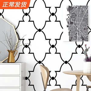黑白格子背景壁纸卧室床头北欧几何图形图案美式轻奢风格客厅墙纸