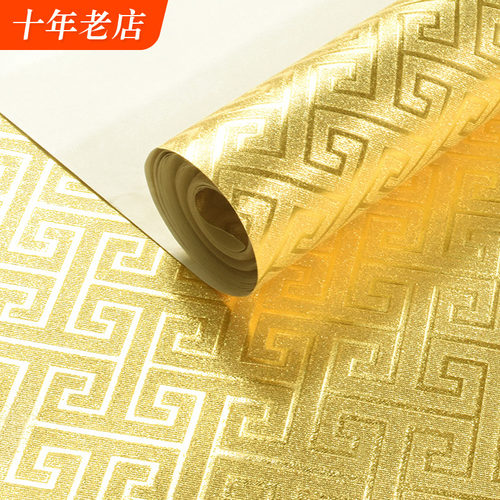 回纹银箔金色古典吊顶电视背景